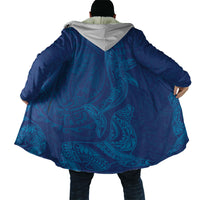 Hawaiian Monk Seal and Whale Cloak Kakau Tribal Pattern Blue Color