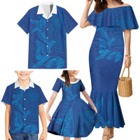 Hawaiian Monk Seal and Whale Family Matching Mermaid Dress and Hawaiian Shirt Kakau Tribal Pattern Blue Color LT03 - Polynesian Pride