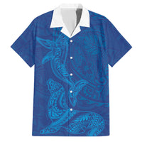 Hawaiian Monk Seal and Whale Family Matching Off Shoulder Maxi Dress and Hawaiian Shirt Kakau Tribal Pattern Blue Color LT03 Dad's Shirt - Short Sleeve Blue - Polynesian Pride