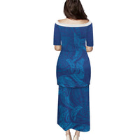 Hawaiian Monk Seal and Whale Family Matching Puletasi and Hawaiian Shirt Kakau Tribal Pattern Blue Color LT03 - Polynesian Pride