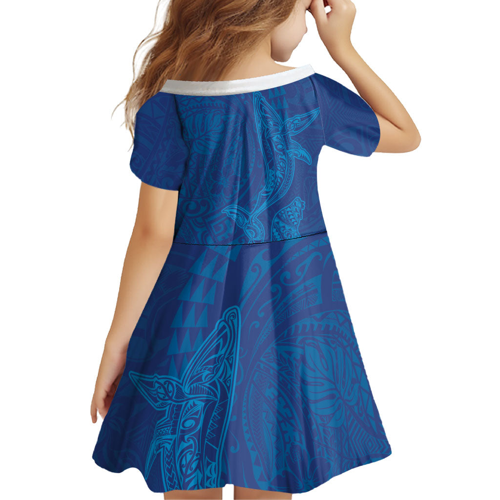 Hawaiian Monk Seal and Whale Family Matching Summer Maxi Dress and Hawaiian Shirt Kakau Tribal Pattern Blue Color LT03 - Polynesian Pride