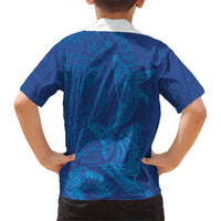 Hawaiian Monk Seal and Whale Hawaiian Shirt Kakau Tribal Pattern Blue Color