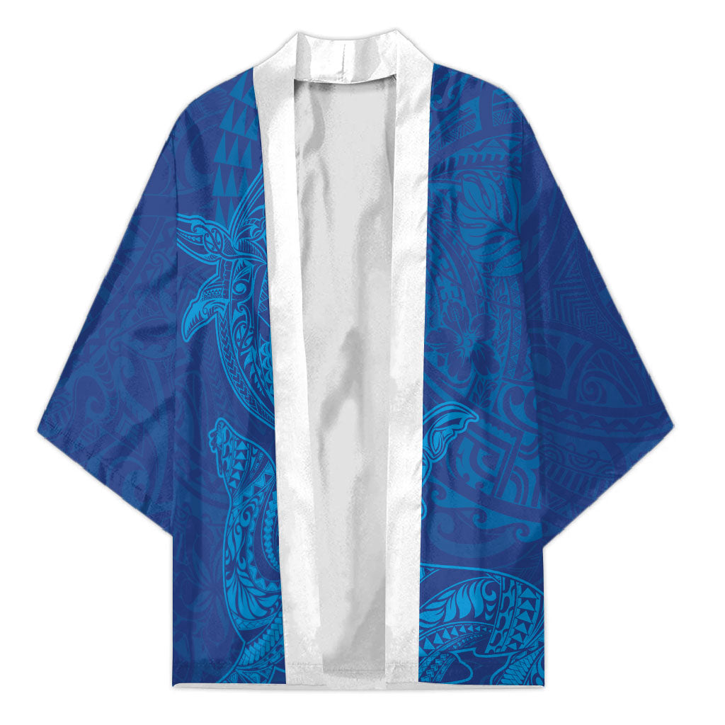 Hawaiian Monk Seal and Whale Kimono Kakau Tribal Pattern Blue Color