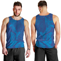 Hawaiian Monk Seal and Whale Men Tank Top Kakau Tribal Pattern Blue Color