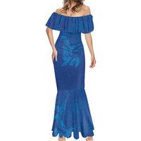 Hawaiian Monk Seal and Whale Mermaid Dress Kakau Tribal Pattern Blue Color