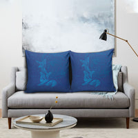 Hawaiian Monk Seal and Whale Pillow Cover Kakau Tribal Pattern Blue Color