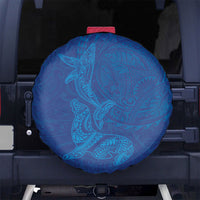 Hawaiian Monk Seal and Whale Spare Tire Cover Kakau Tribal Pattern Blue Color
