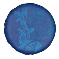 Hawaiian Monk Seal and Whale Spare Tire Cover Kakau Tribal Pattern Blue Color