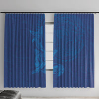 Hawaiian Monk Seal and Whale Window Curtain Kakau Tribal Pattern Blue Color
