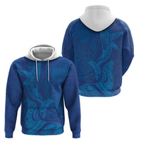 Hawaiian Monk Seal and Whale Zip Hoodie Kakau Tribal Pattern Blue Color