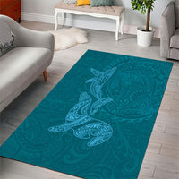 Hawaiian Monk Seal and Whale Area Rug Kakau Tribal Pattern Teal Color