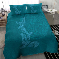 Hawaiian Monk Seal and Whale Bedding Set Kakau Tribal Pattern Teal Color