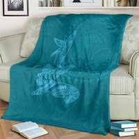 Hawaiian Monk Seal and Whale Blanket Kakau Tribal Pattern Teal Color
