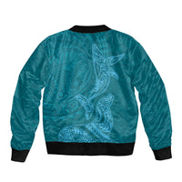 Hawaiian Monk Seal and Whale Bomber Jacket Kakau Tribal Pattern Teal Color