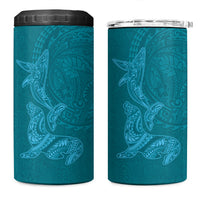 Hawaiian Monk Seal and Whale 4 in 1 Can Cooler Tumbler Kakau Tribal Pattern Teal Color