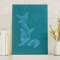 Hawaiian Monk Seal and Whale Canvas Wall Art Kakau Tribal Pattern Teal Color