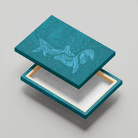 Hawaiian Monk Seal and Whale Canvas Wall Art Kakau Tribal Pattern Teal Color