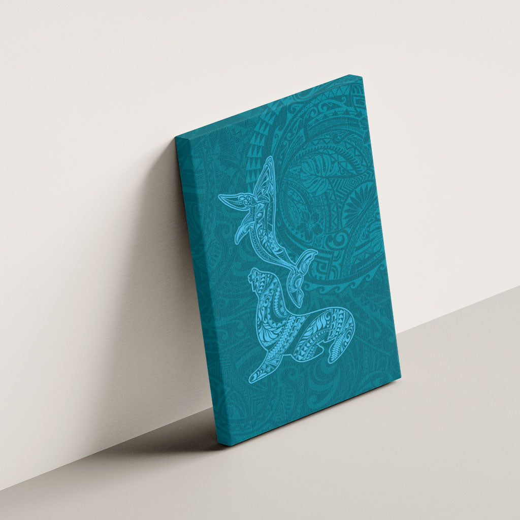 Hawaiian Monk Seal and Whale Canvas Wall Art Kakau Tribal Pattern Teal Color