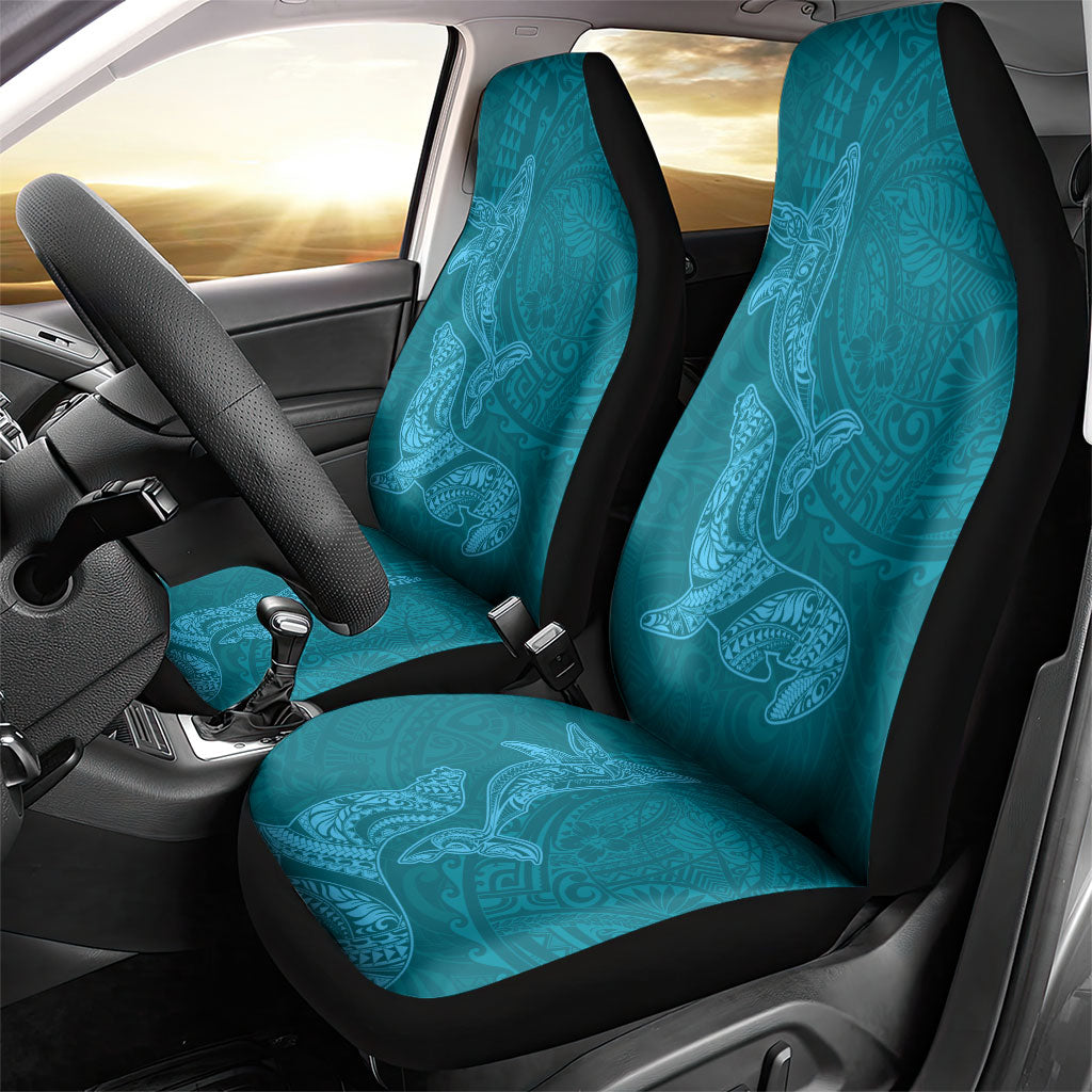 Hawaiian Monk Seal and Whale Car Seat Cover Kakau Tribal Pattern Teal Color