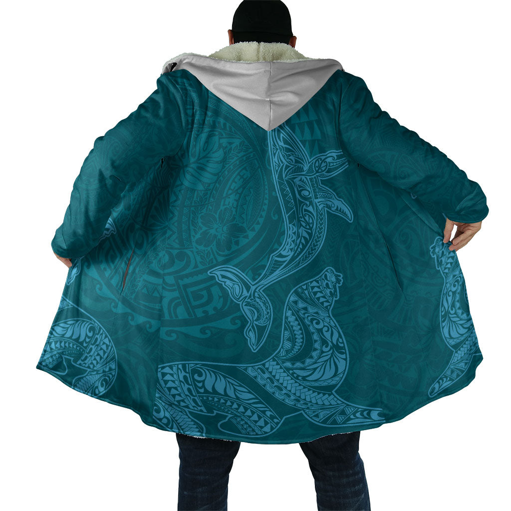 Hawaiian Monk Seal and Whale Cloak Kakau Tribal Pattern Teal Color
