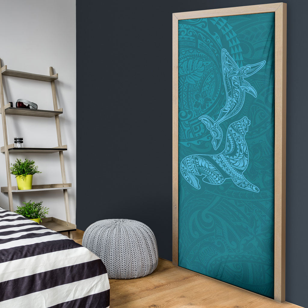 Hawaiian Monk Seal and Whale Door Cover Kakau Tribal Pattern Teal Color