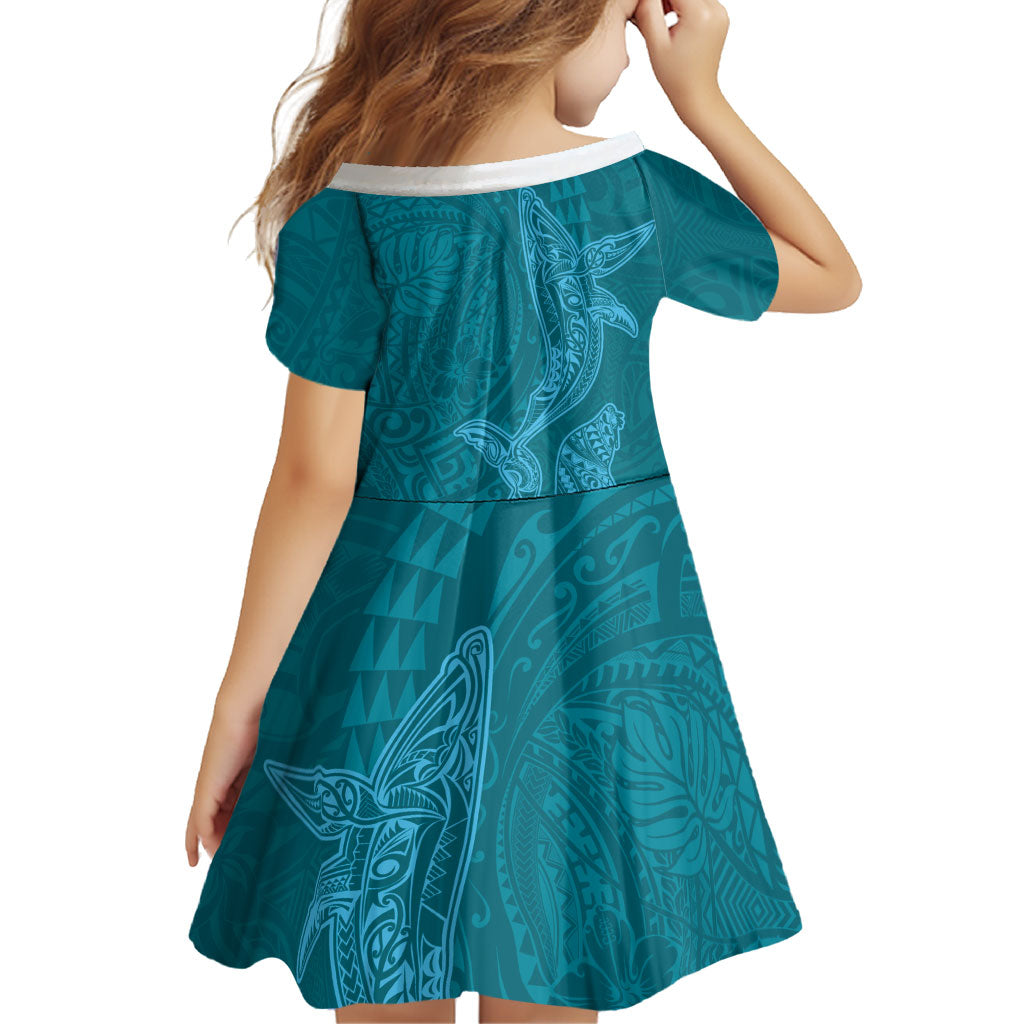 Hawaiian Monk Seal and Whale Family Matching Tank Maxi Dress and Hawaiian Shirt Kakau Tribal Pattern Teal Color LT03 - Polynesian Pride
