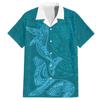 Hawaiian Monk Seal and Whale Hawaiian Shirt Kakau Tribal Pattern Teal Color