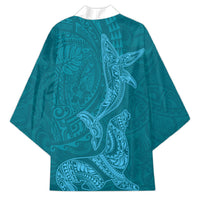Hawaiian Monk Seal and Whale Kimono Kakau Tribal Pattern Teal Color