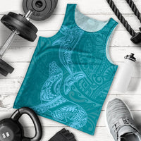 Hawaiian Monk Seal and Whale Men Tank Top Kakau Tribal Pattern Teal Color