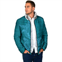 Hawaiian Monk Seal and Whale Padded Jacket Kakau Tribal Pattern Teal Color