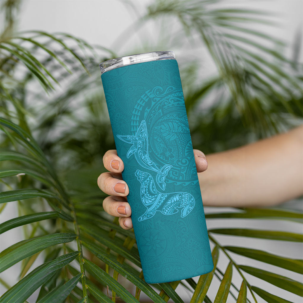 Hawaiian Monk Seal and Whale Skinny Tumbler Kakau Tribal Pattern Teal Color