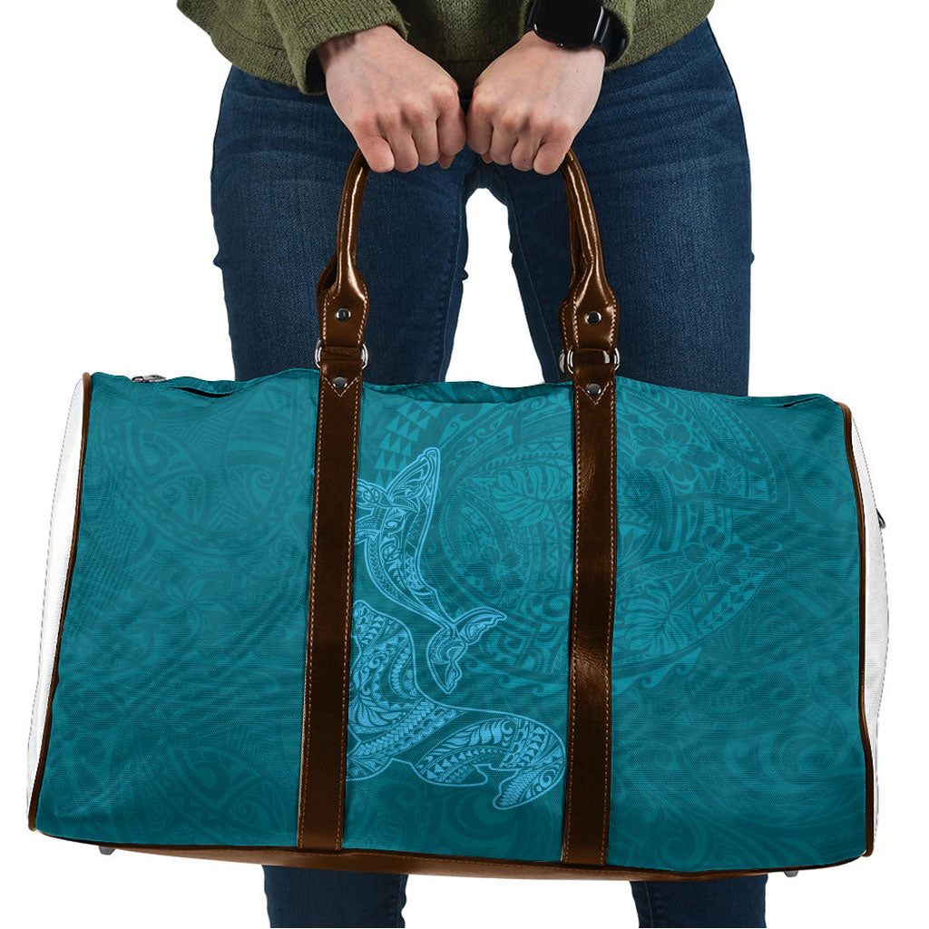 Hawaiian Monk Seal and Whale Travel Bag Kakau Tribal Pattern Teal Color