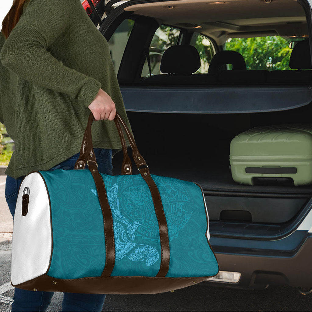 Hawaiian Monk Seal and Whale Travel Bag Kakau Tribal Pattern Teal Color