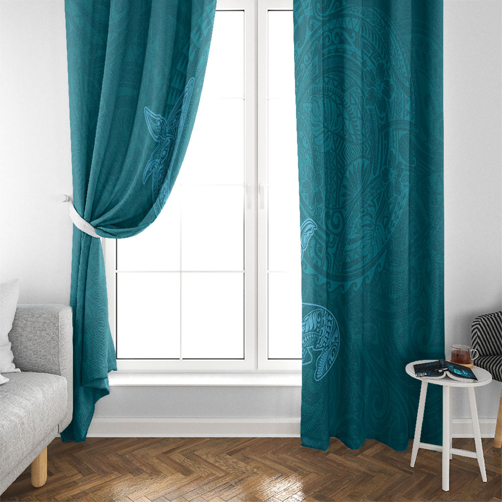 Hawaiian Monk Seal and Whale Window Curtain Kakau Tribal Pattern Teal Color