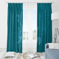 Hawaiian Monk Seal and Whale Window Curtain Kakau Tribal Pattern Teal Color