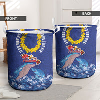 Hawaiian Sea Animals Laundry Basket Whales Shark and Turtle Guardians with Tribal Pattern