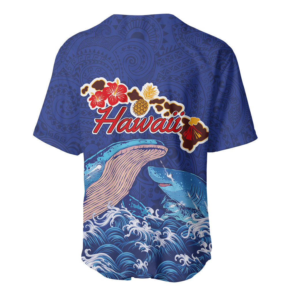 Hawaiian Sea Animals Baseball Jersey Whales Shark and Turtle Guardians with Tribal Pattern