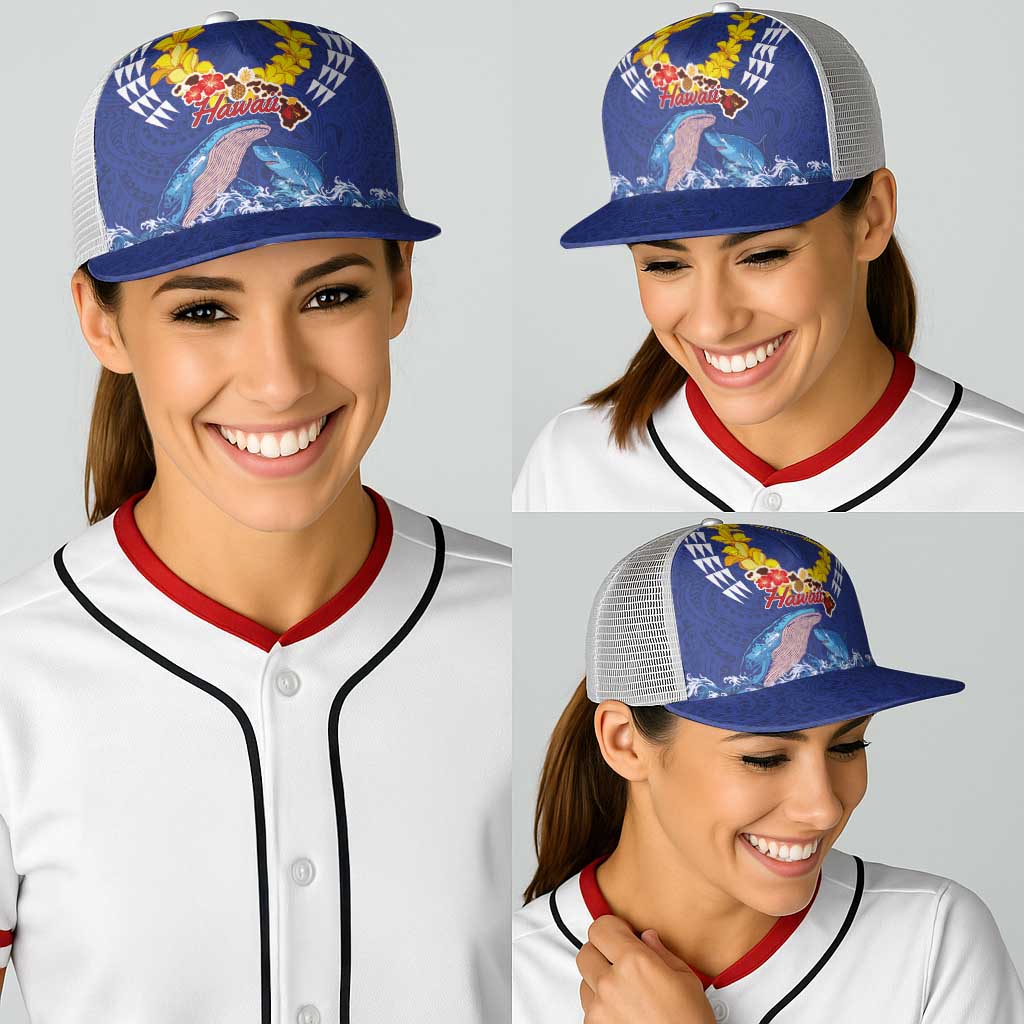 Hawaiian Sea Animals Baseball Net Cap Whales Shark and Turtle Guardians with Tribal Pattern