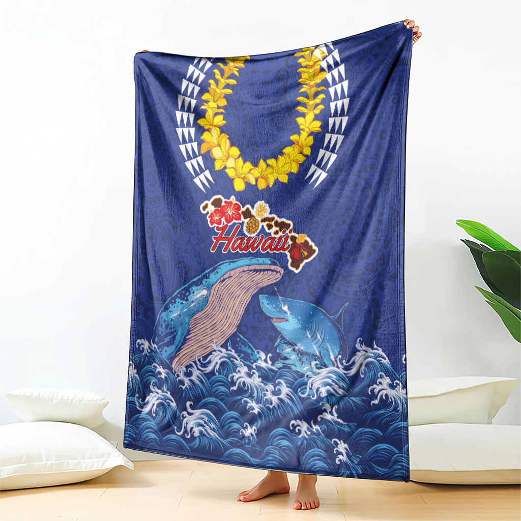 Hawaiian Sea Animals Blanket Whales Shark and Turtle Guardians with Tribal Pattern