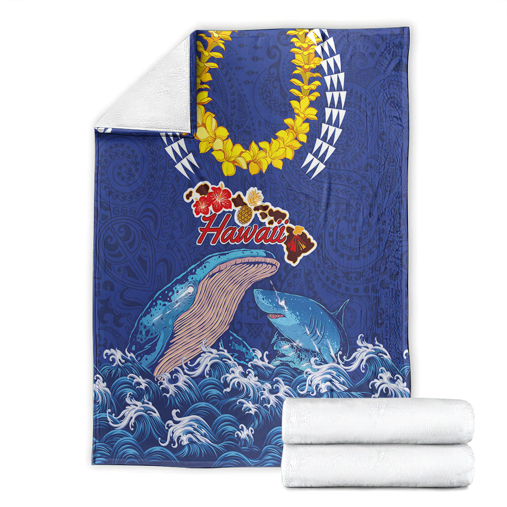 Hawaiian Sea Animals Blanket Whales Shark and Turtle Guardians with Tribal Pattern