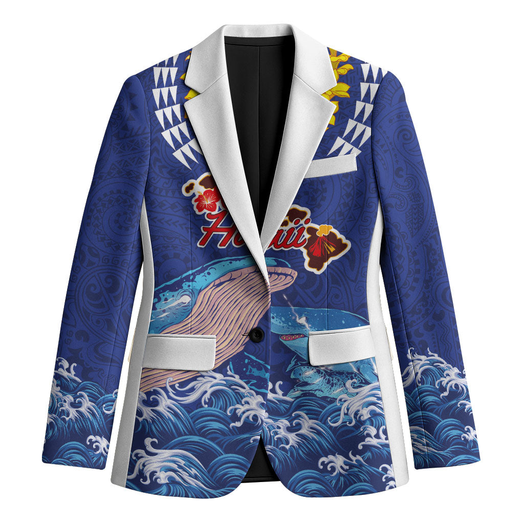 Hawaiian Sea Animals Blazer Whales Shark and Turtle Guardians with Tribal Pattern