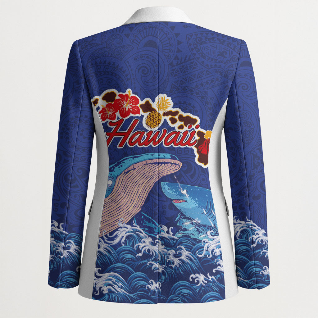 Hawaiian Sea Animals Blazer Whales Shark and Turtle Guardians with Tribal Pattern