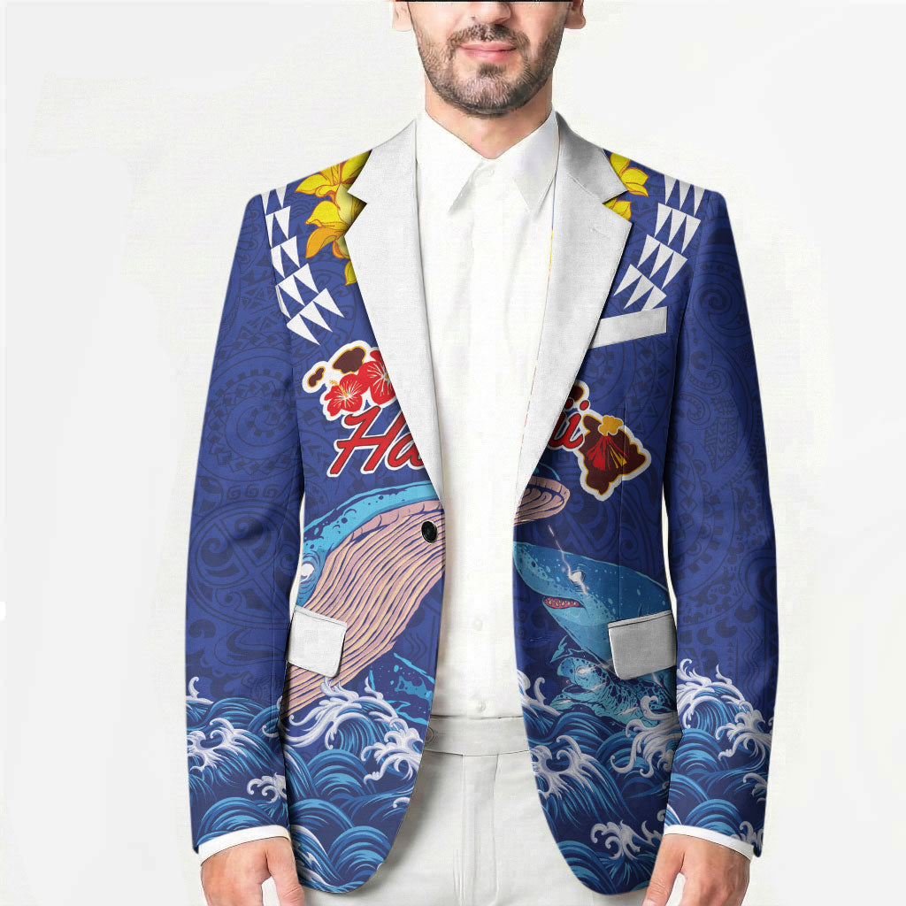 Hawaiian Sea Animals Blazer Whales Shark and Turtle Guardians with Tribal Pattern