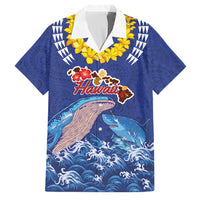 Hawaiian Sea Animals Family Matching Summer Maxi Dress and Hawaiian Shirt Whales Shark and Turtle Guardians with Tribal Pattern LT03 Dad's Shirt - Short Sleeve Blue - Polynesian Pride