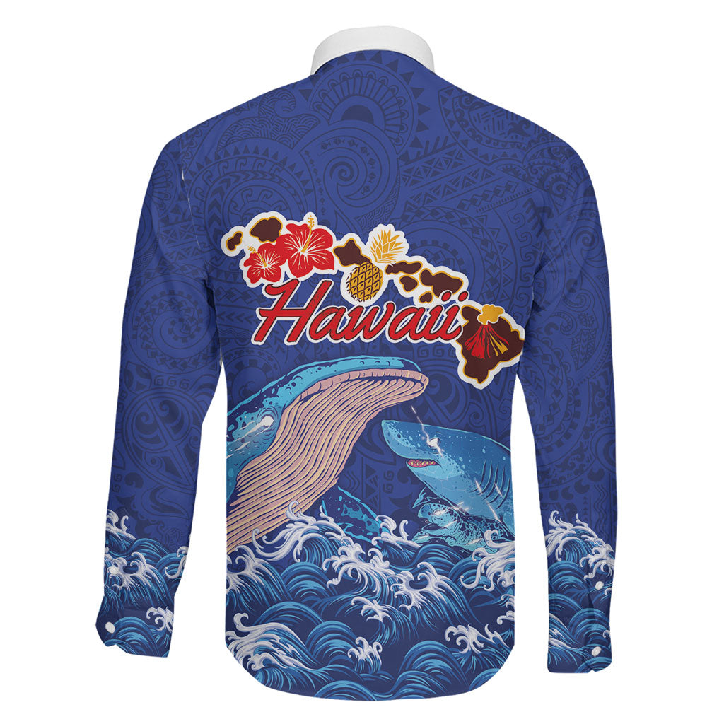 Hawaiian Sea Animals Family Matching Tank Maxi Dress and Hawaiian Shirt Whales Shark and Turtle Guardians with Tribal Pattern LT03 - Polynesian Pride