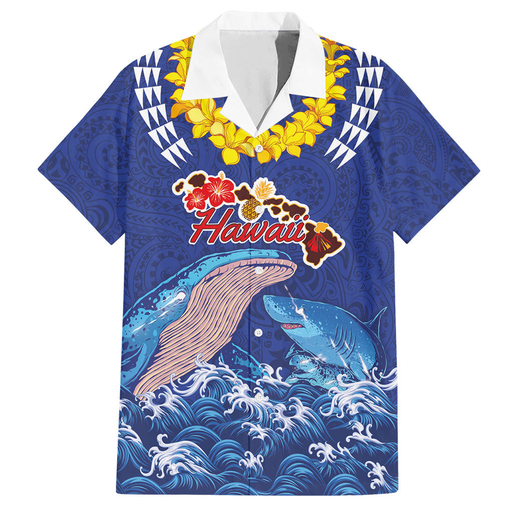 Hawaiian Sea Animals Hawaiian Shirt Whales Shark and Turtle Guardians with Tribal Pattern