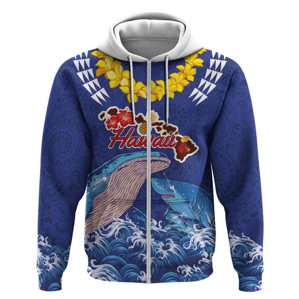Hawaiian Sea Animals Hoodie Whales Shark and Turtle Guardians with Tribal Pattern