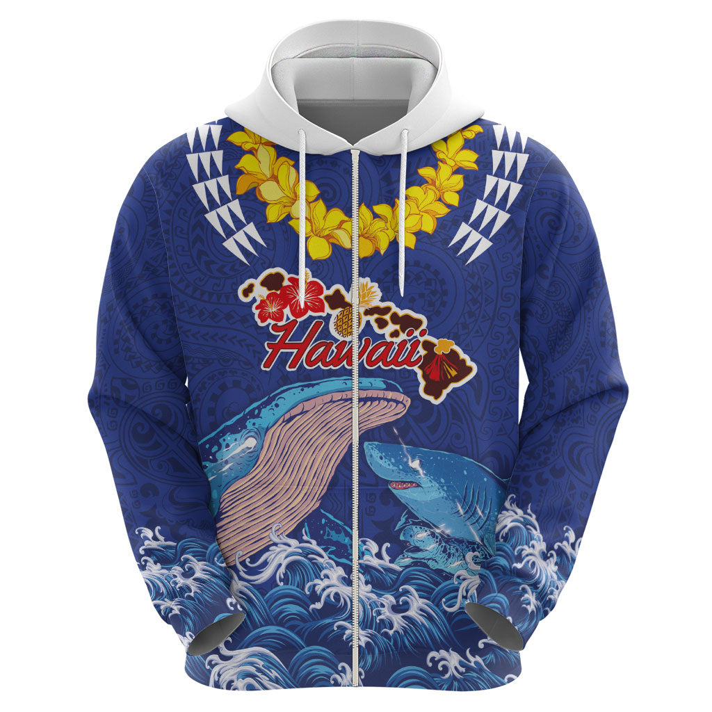 Hawaiian Sea Animals Hoodie Whales Shark and Turtle Guardians with Tribal Pattern