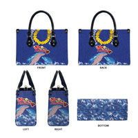 Hawaiian Sea Animals Leather Bag Whales Shark and Turtle Guardians with Tribal Pattern