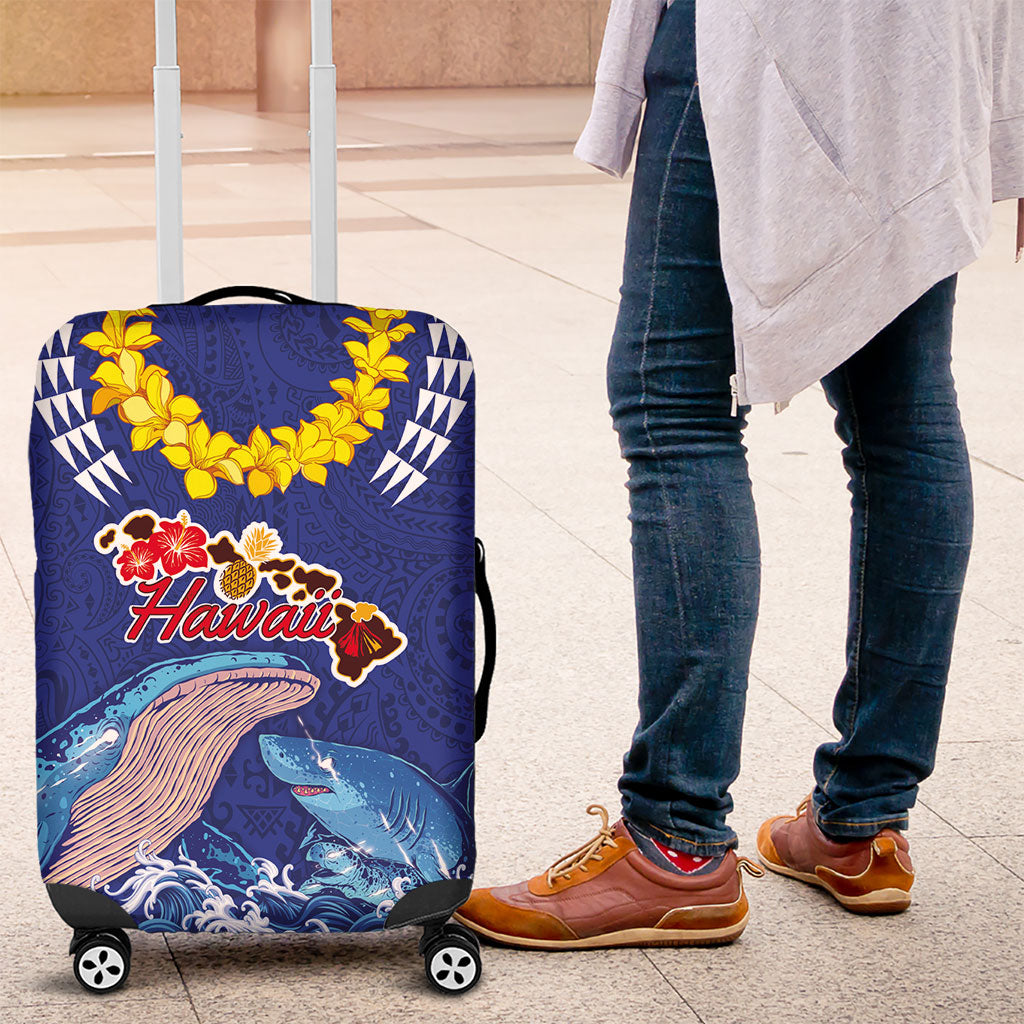 Hawaiian Sea Animals Luggage Cover Whales Shark and Turtle Guardians with Tribal Pattern
